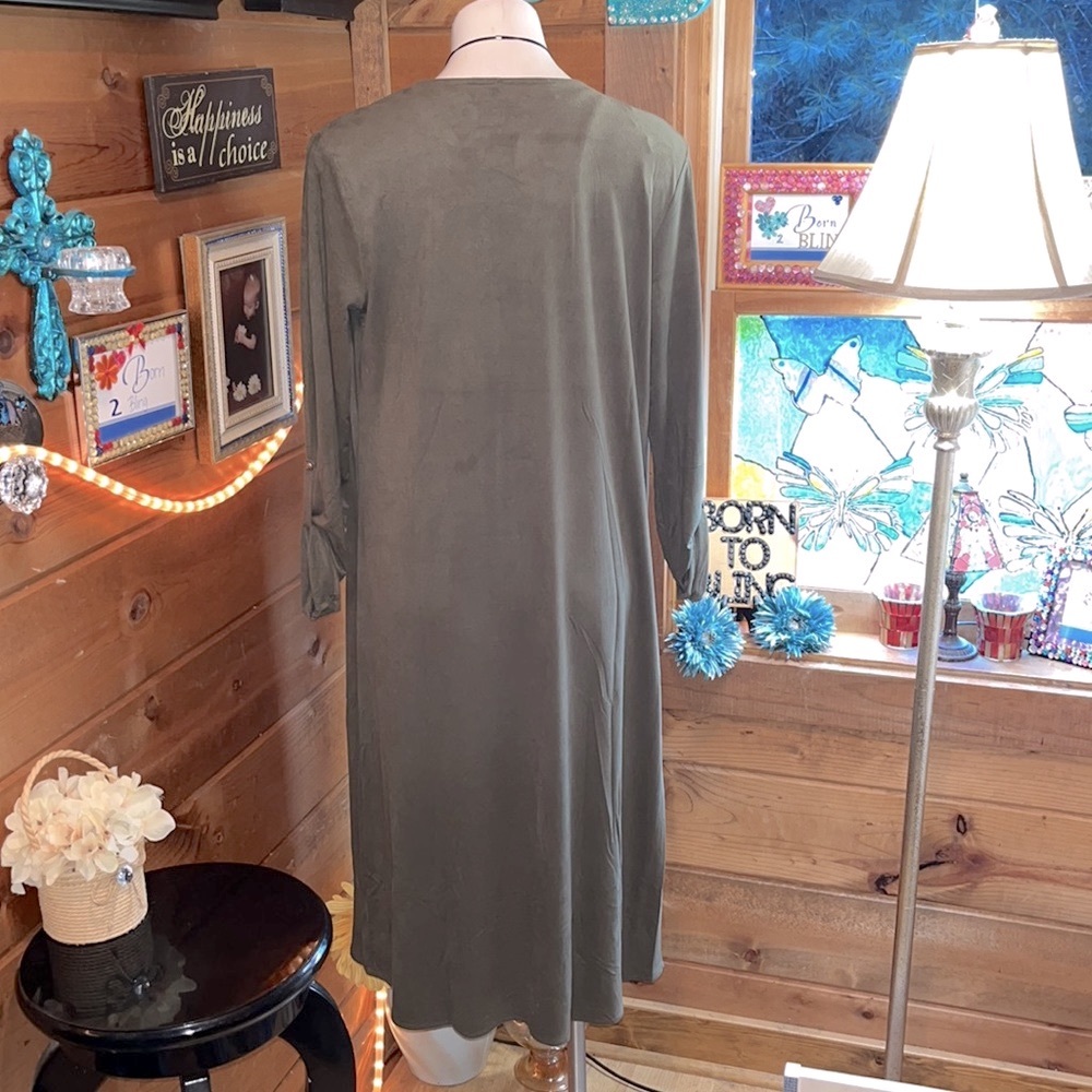 PHILOSOPHY FAUX LEATHER long cardigan NWT GORGEOUS Swarovski crystal cross - Picture 6 of 11
